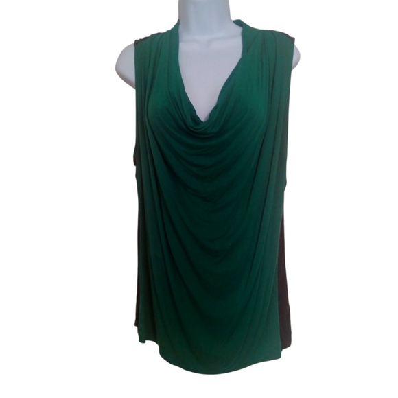 Bisou Bisou Emerald Green Cowl Neck Sleeveless Blouse Size Large - Picture 1 of 5